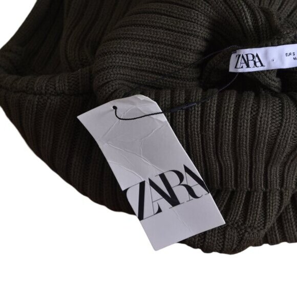 NWT Zara Ribbed Knit Cropped Sweater Turtleneck Khaki Green Size Small - Picture 13 of 16